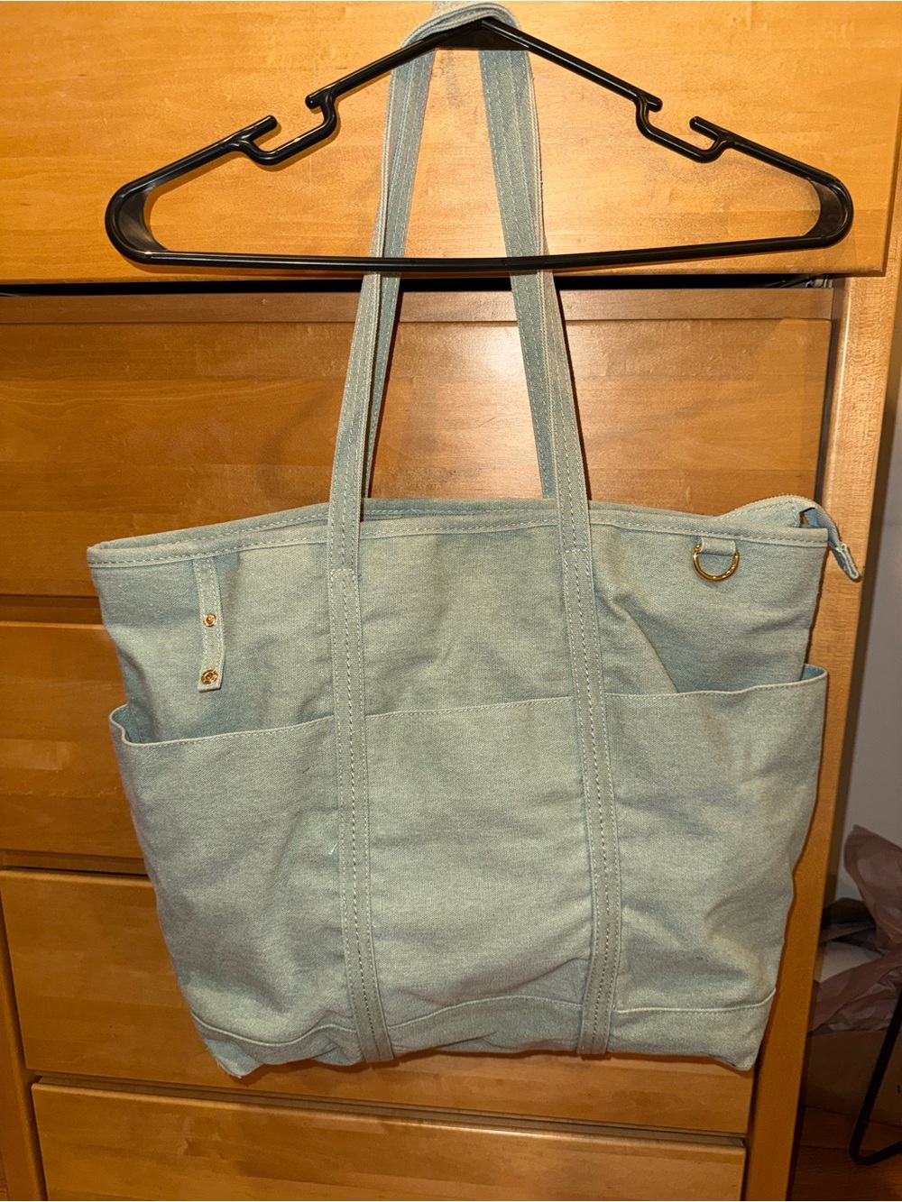 Canvas Tote Bag in Light Sage Green - Casual Everyday Shoulder Bag